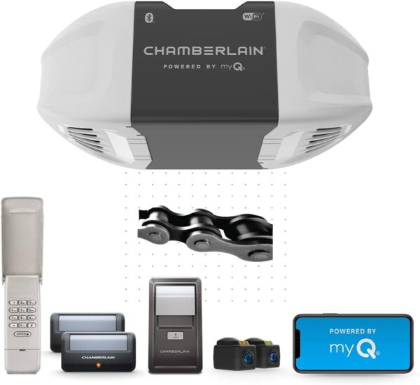 Chamberlain C2405 Smart Wi Fi Enabled Chain Drive Garage Door Opener with Wireless Keypad, Openers, myQ App Connectivity, and Security Encryption