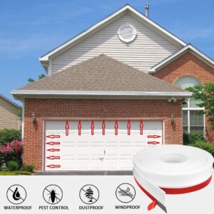 Apoctsddo Garage Door Seal Top and Sides, 34FT Garage Door Weather Stripping, Universal Soft and Hard Composite Rubber Garage Door Seal With Adhesive backing, White